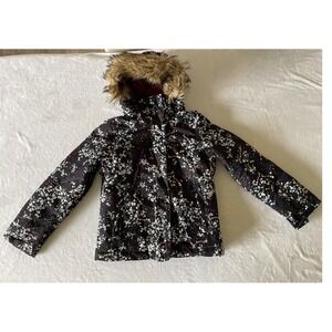 Roxy Girls American Pie Floral Insulated Ski Snowboard Jacket Fur Hood Size 10